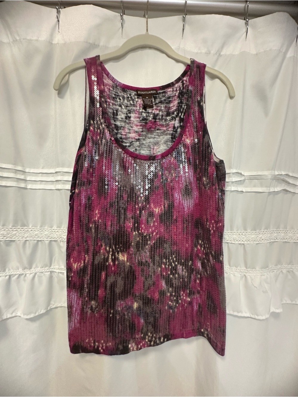 lliott Lauren Sequin Tank Top M Magenta Black Abstract Y2K Party